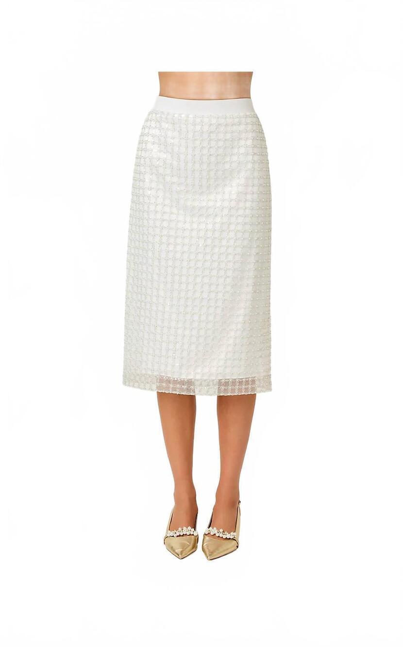 NEW LILLY PULITZER cordae midi skirt in iridescent metallic pearl grid mesh